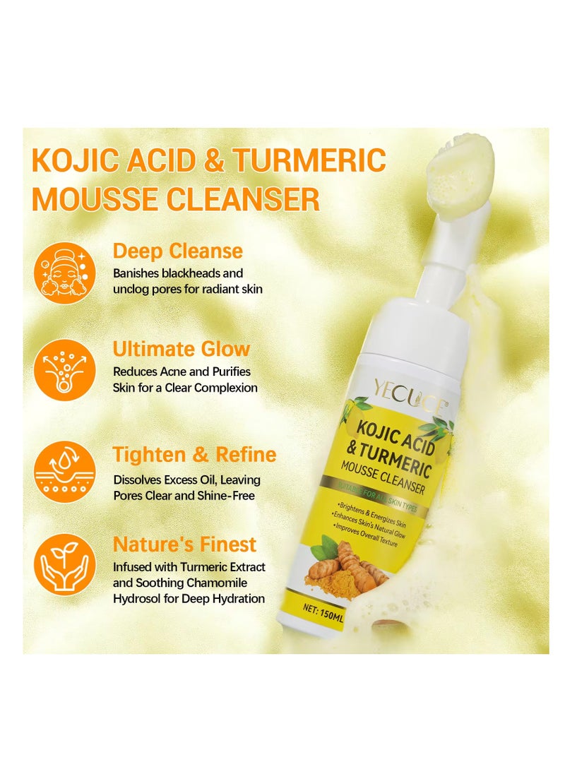 Yecuce 150ml Kojic Acid & Turmeric Cleansing Mousse Turmeric Kojic Acid Cleansing Foam Reduce Dark Spots Helps Balance Skin Oil & Water Fade Spot Remove Excess Keratin Clean oil Refines Pores  - Image 2