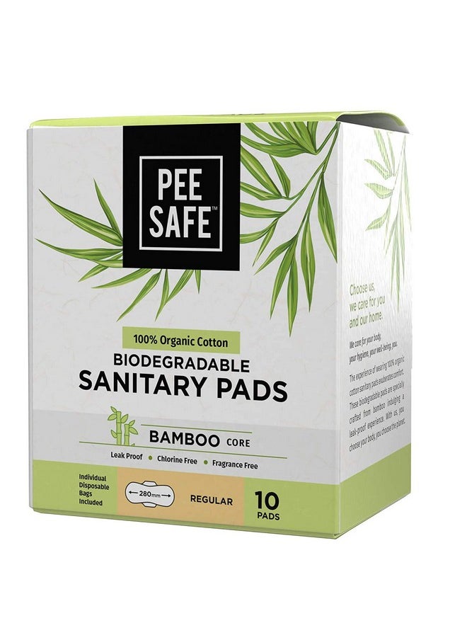 PEESAFE Pee Safe 100% Organic Cotton Biodegradable Sanitary Pads, Regular | Anti-Bacterial | Superb Absorbency | Long Lasting Protection | Skin Friendly | Comfortable & Easy To Use | Pack Of 10  - Image 1