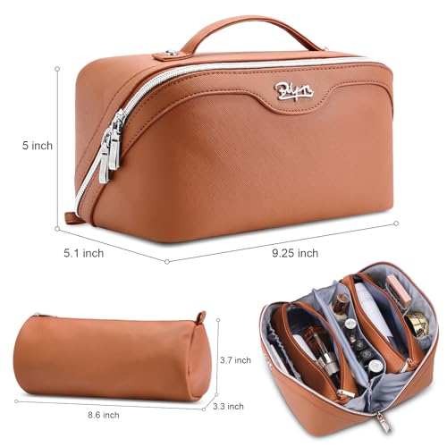 BOYATU Travel Makeup Bag Organizer Cosmetic Bag: 3 Pcs Set Make up Bags for Women with Handle - Waterproof Vegan Leather Toiletry Bags Travel Essentials Pouch with Compartments (C-02-Brown) - Image 2