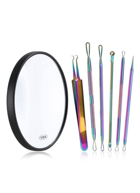 Blackhead Remover Tools Stainless Steel Pimple Popper Tool Kit Including 6Pcs Comedone Extractors And A 10X Blackhead Mirror