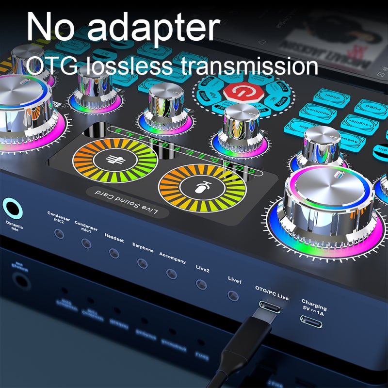 Sound Card Mixer Black: 1800mAh Rechargeable Battery - Built-In DSP Chip Soundboard for Live Streaming, Singing and DJ Performances - Image 4