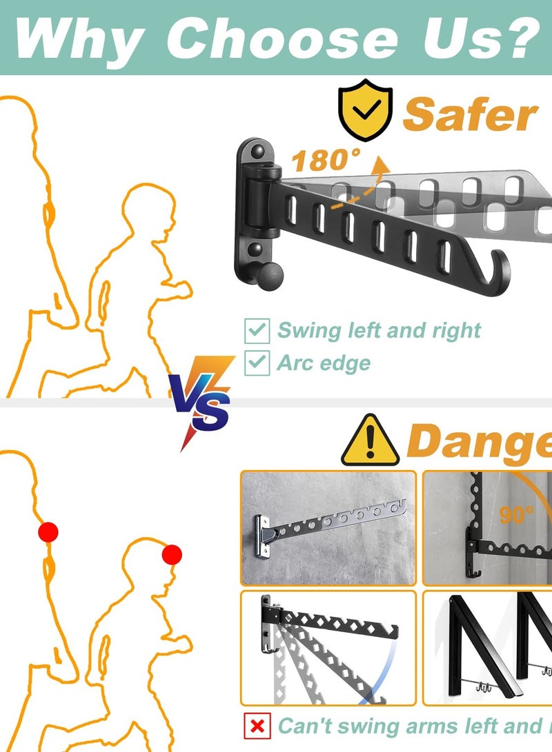 SOLARAE Wall Mounted Clothes Hanger with Swing Arm, Laundry Room Dryer Rack, Folding Valet Hook, Sturdy Hanging, Foldable 180°Rotation - Image 4