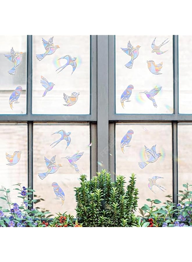 erorex 14 Pcs Birds Rainbow Anti Collision Window Clings Anti Bird Impact Window Stickers Non Adhesive Prismatic Window Clings Rainbow Suncatcher Stickers  - Image 1