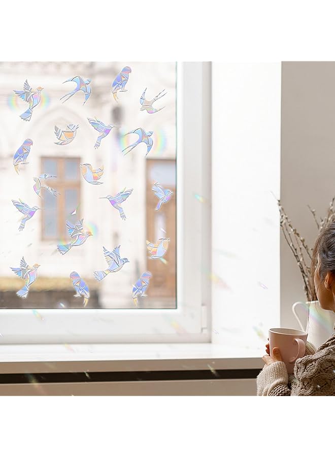 erorex 14 Pcs Birds Rainbow Anti Collision Window Clings Anti Bird Impact Window Stickers Non Adhesive Prismatic Window Clings Rainbow Suncatcher Stickers  - Image 3