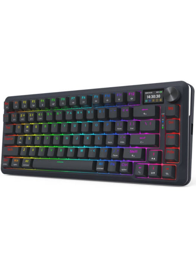 Redragon K708 RGB Pro 75% Gasket Mechanical Keyboard, 81-Key Hot-Swappable Switches, Tri-Mode Wireless (BT/2.4G/USB-C), OLED Display, Knob Control, RGB Backlit, Foam Dampened, Mac/Windows Compatible, Black | K708GG-RGB-PRO - Image 3