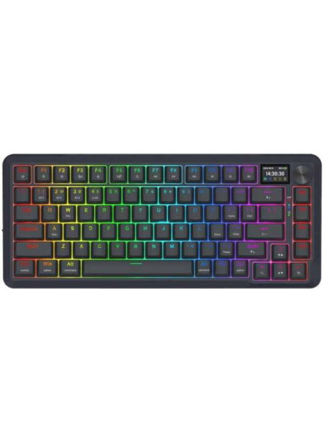 Redragon K708 RGB Pro 75% Gasket Mechanical Keyboard, 81-Key Hot-Swappable Switches, Tri-Mode Wireless (BT/2.4G/USB-C), OLED Display, Knob Control, RGB Backlit, Foam Dampened, Mac/Windows Compatible, Black | K708GG-RGB-PRO