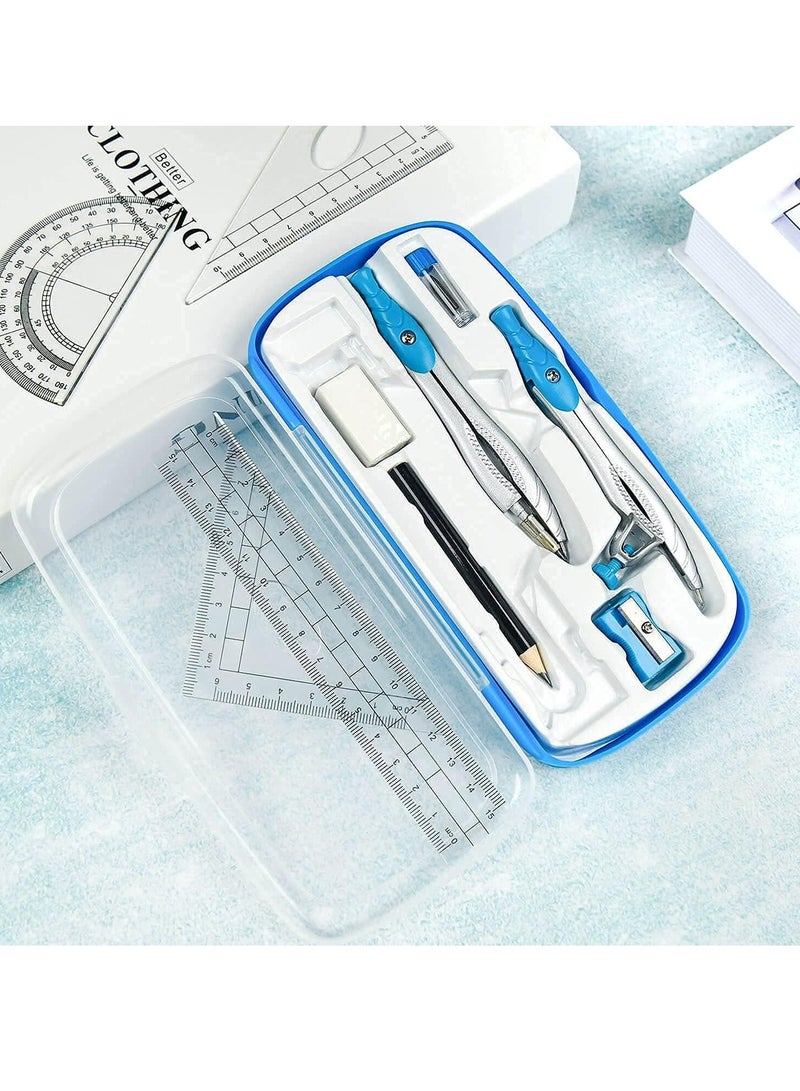 Math Geometry Kit Sets, 10 Pcs Protractor and Compass Set Includes Rulers for Students(Blue) - Image 2
