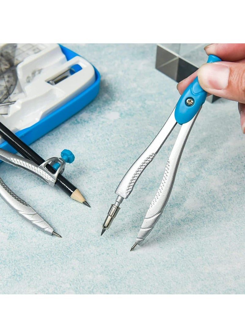 Math Geometry Kit Sets, 10 Pcs Protractor and Compass Set Includes Rulers for Students(Blue) - Image 3