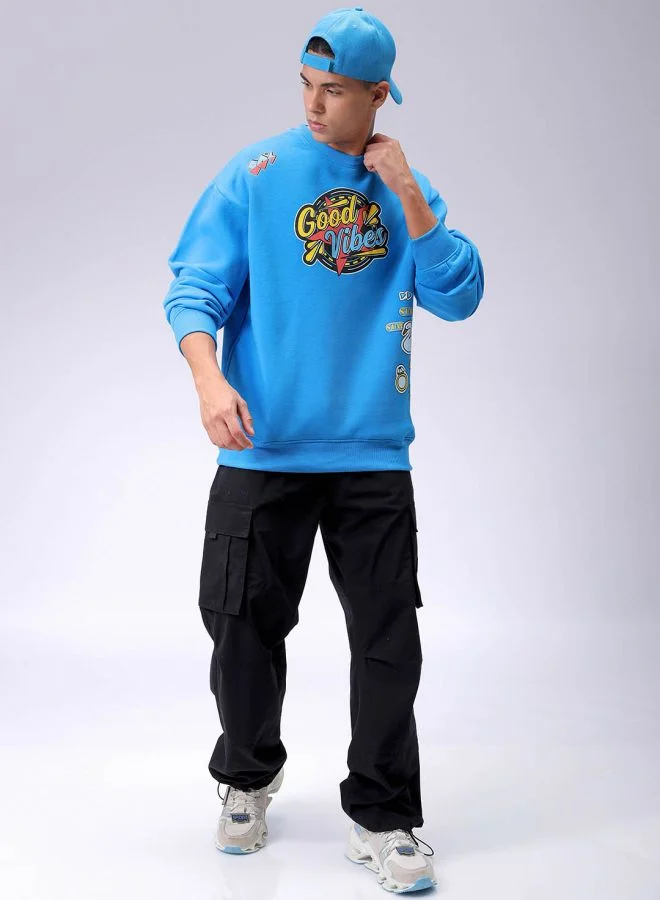 The Indian Garage Co Men Oversized Placement Print Crew Neck Overhead Sweatshirt
