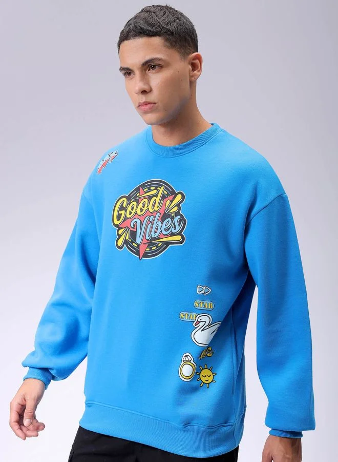 The Indian Garage Co Men Oversized Placement Print Crew Neck Overhead Sweatshirt