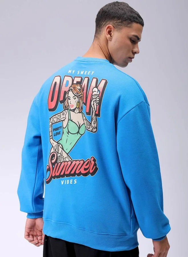 The Indian Garage Co Men Oversized Placement Print Crew Neck Overhead Sweatshirt