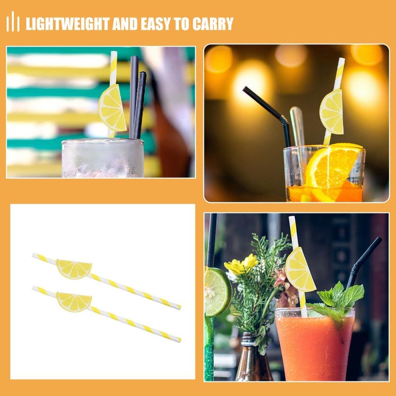 40 Biodegradable Lemon Stripe Paper Straws for Party Drinks Cocktail Juice Summer - Image 4
