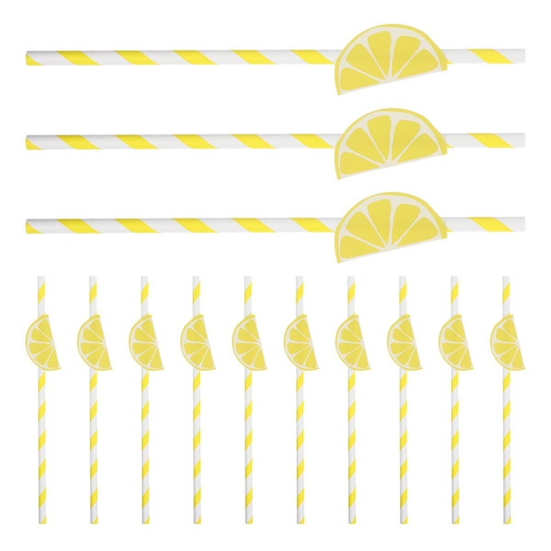 40 Biodegradable Lemon Stripe Paper Straws for Party Drinks Cocktail Juice Summer - Image 2