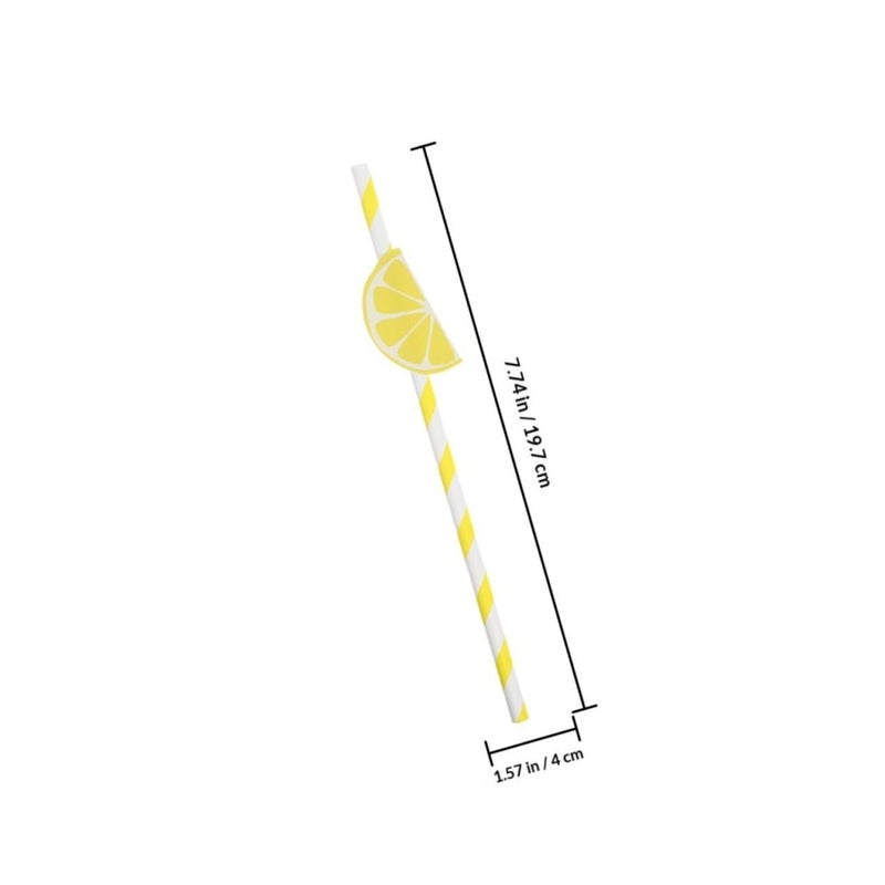 40 Biodegradable Lemon Stripe Paper Straws for Party Drinks Cocktail Juice Summer - Image 3