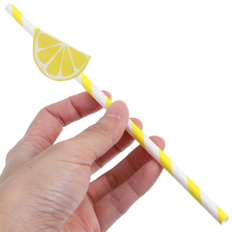 40 Biodegradable Lemon Stripe Paper Straws for Party Drinks Cocktail Juice Summer - Image 5