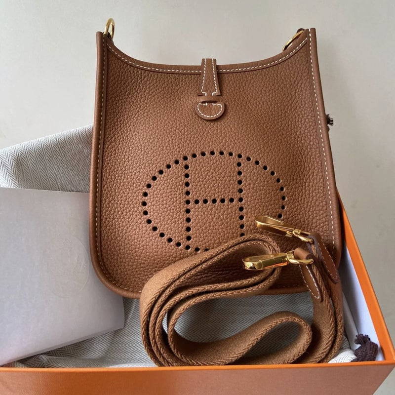 New 19 Evelyn Casual All-Match Top Layer Cowhide Bucket Bag Litchi Pattern Hand Shoulder Crossbody Leather Women'S Bag - Image 4