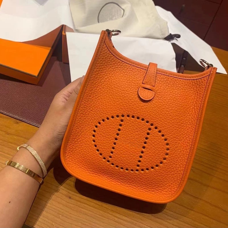 New 19 Evelyn Casual All-Match Top Layer Cowhide Bucket Bag Litchi Pattern Hand Shoulder Crossbody Leather Women'S Bag - Image 1