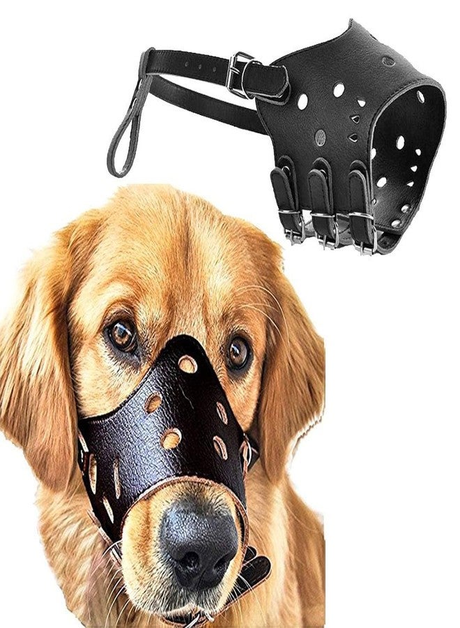 Fondle Adjustable Dog Muzzle, Brown, Rexin Leather Material, Prevents Biting and Barking, Breathable Basket Design, Medium Size - Image 1