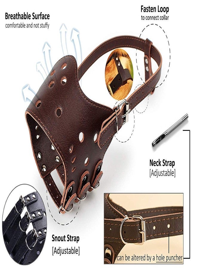 Fondle Adjustable Dog Muzzle, Brown, Rexin Leather Material, Prevents Biting and Barking, Breathable Basket Design, Medium Size - Image 5