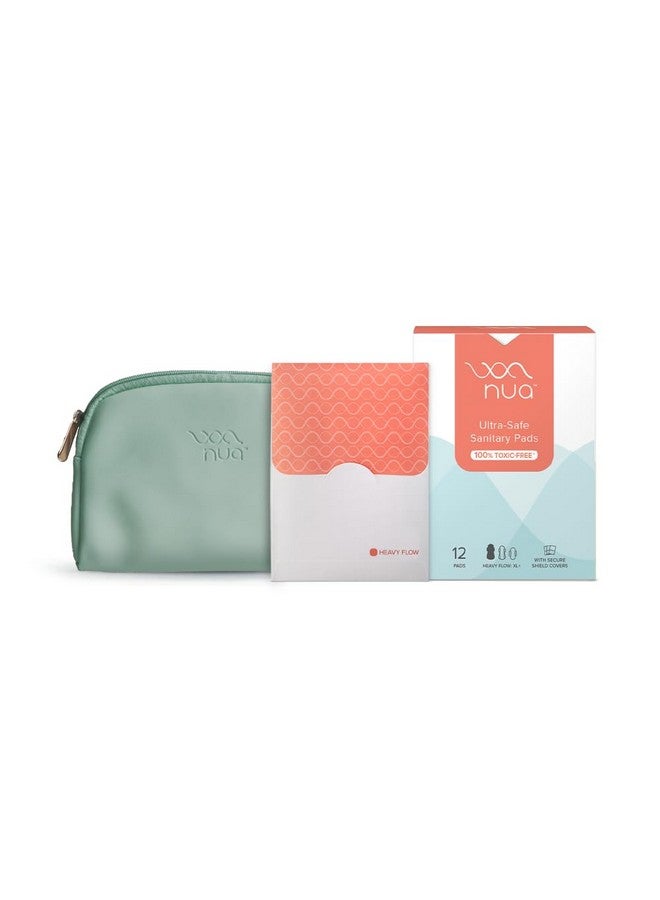 نوا مجموعة - 12 فوطة فائقة الأمان مع أغطية يمكن التخلص منها | حماية من التسرب بنسبة 100% | مناسبة للتدفق الغزير | ظهر أوسع | مريحة | خالية من الطفح الجلدي + جراب جلدي نباتي - Image 1