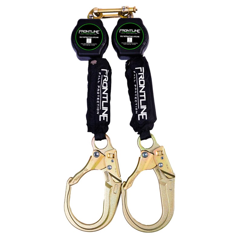 Frontline RPA062R 6 Aramid Web Twin Leg SRL with Steel Rebar Hooks 310 lbs Capacity Lightweight Durable Aramid Fiber Webbing Retractable ANSI OSHA Compliant ISO Lab Tested