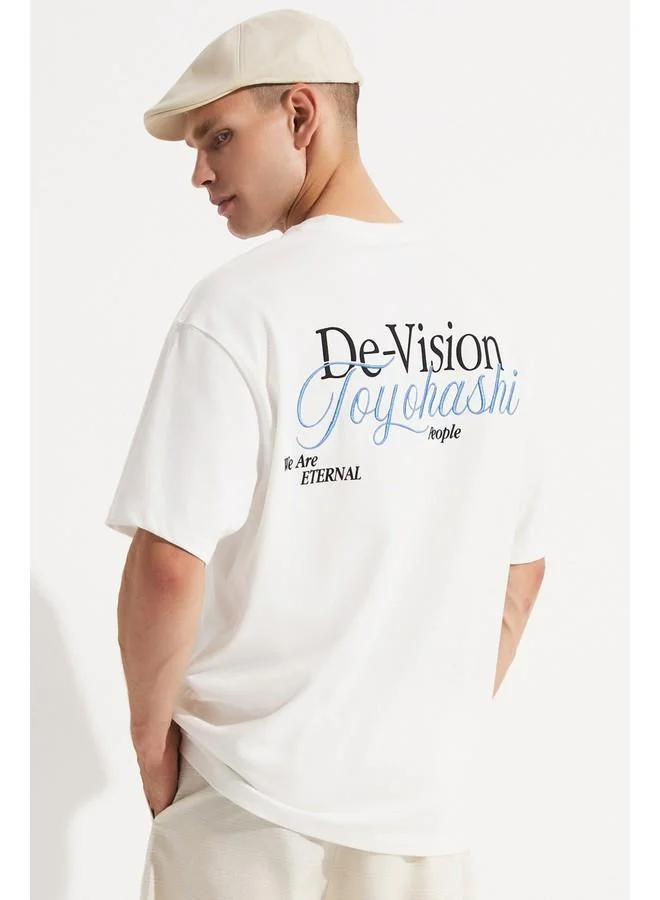 جون June Men Oversize Pattern Crew Neck Striped Tshirt White