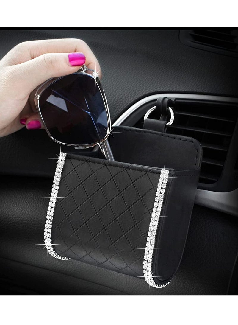 Excefore Car Air Vent Storage Bag Organizer Pocket Sunglass Holder Bling Mount Phone Coin Key Card Case with Hook, Black  - Image 1