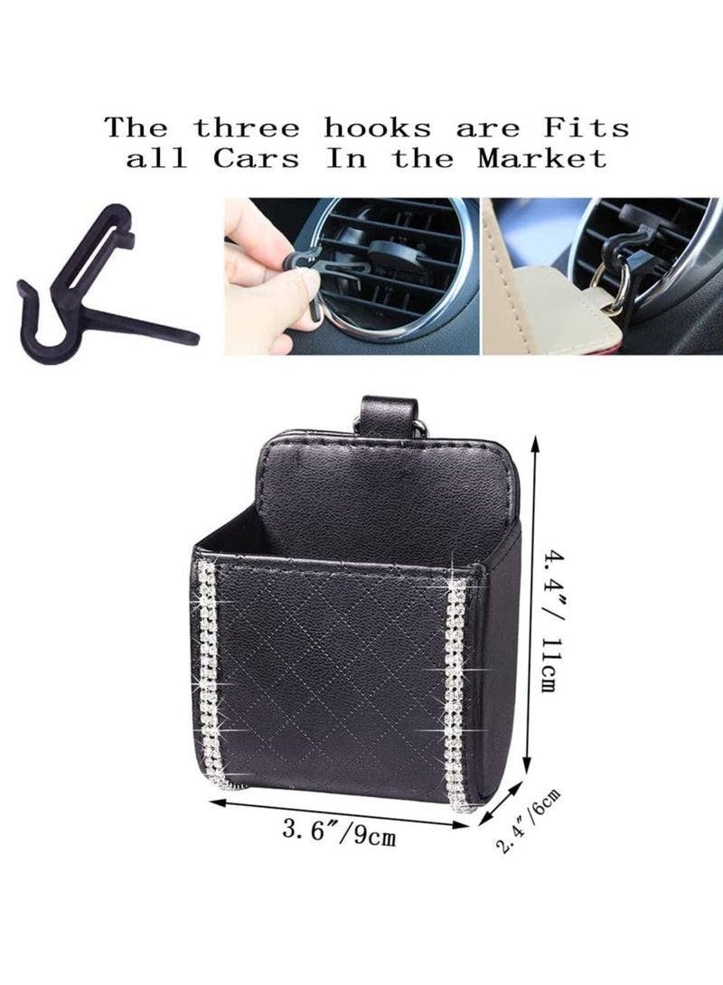 Excefore Car Air Vent Storage Bag Organizer Pocket Sunglass Holder Bling Mount Phone Coin Key Card Case with Hook, Black  - Image 4