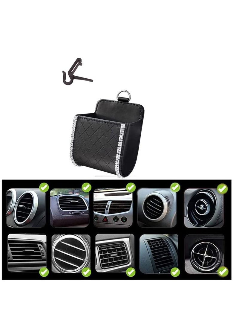 Excefore Car Air Vent Storage Bag Organizer Pocket Sunglass Holder Bling Mount Phone Coin Key Card Case with Hook, Black  - Image 2