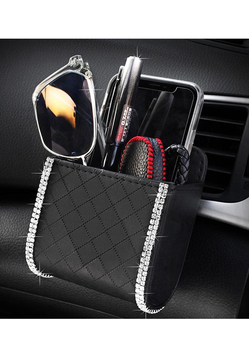 Excefore Car Air Vent Storage Bag Organizer Pocket Sunglass Holder Bling Mount Phone Coin Key Card Case with Hook, Black  - Image 3
