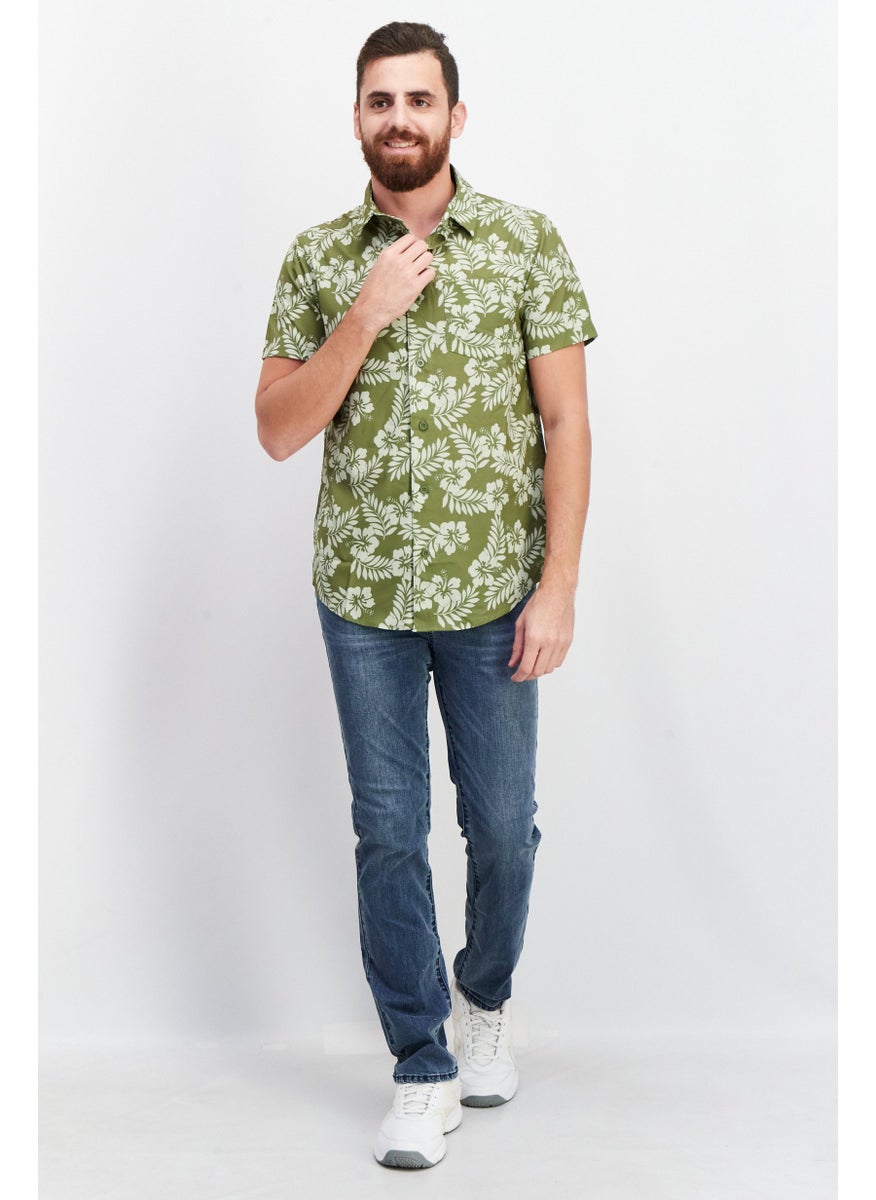 Beach Bros Men Regular Fit Short Sleeves Floral Print Casual Shirt, Olive  - Image 2