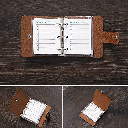 AxeWoodz A9 Genuine Leather Journal, Coffee Handmade Leather Pocket Size Binder Planner, Mini Vintage Leather Planner, 120 Sheets Pages, Loose Leaf 3-Ring with Snap Button Closure (Coffee) - Image 2