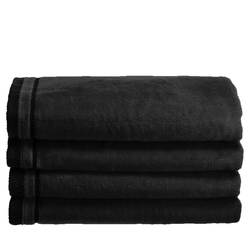 Creative Scents 100% Cotton Velour Fingertip Towels - 4 Pack 11 by 18 Inch â€“ Decorative, Extra Absorbent and Soft Face Towel, Ideal for Bathroom and Powder Room (Black) - Image 1