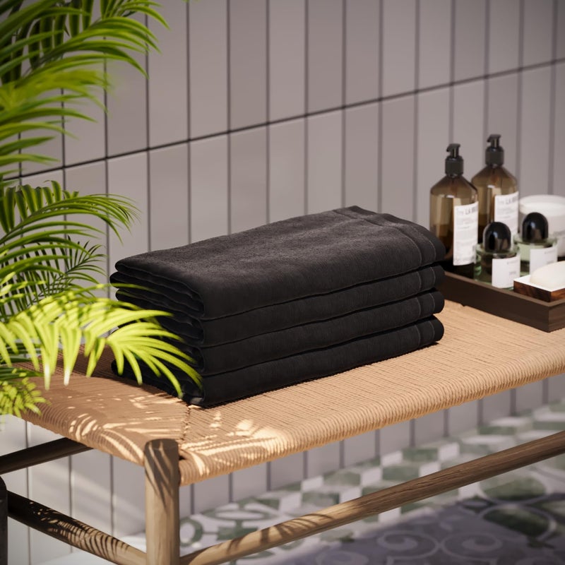 Creative Scents 100% Cotton Velour Fingertip Towels - 4 Pack 11 by 18 Inch â€“ Decorative, Extra Absorbent and Soft Face Towel, Ideal for Bathroom and Powder Room (Black) - Image 2