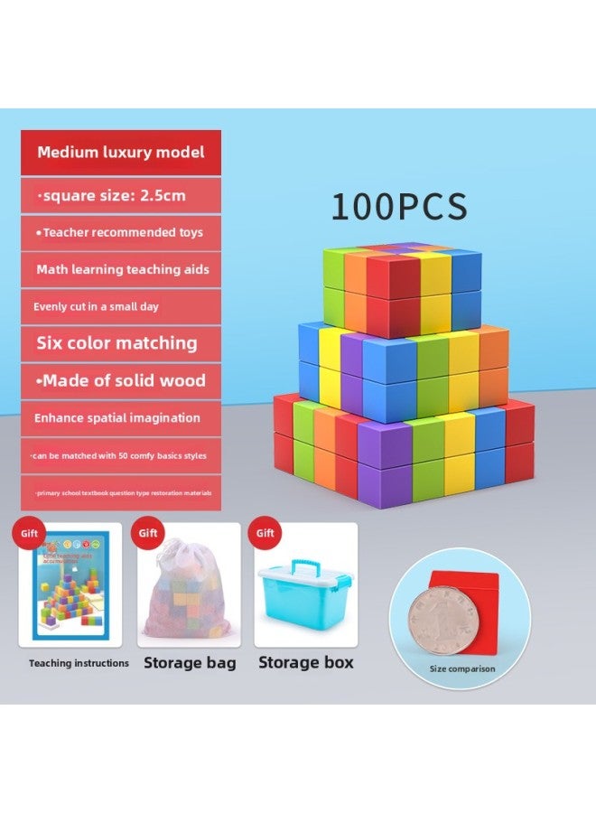 إسكدنيا مكعبات بناء جسم مربعة صغيرة، وسائل تعليمية للرياضيات، ألعاب تعليمية مجمعة للأطفال الرضع، طبقات من عمر 1-2 سنة، 3 أطفال 6 ألوان: نموذج مطور سهل التخزين 100 قطعة 2.5 سم (إرسال رسومات تعليمية + صندوق ت - Image 1