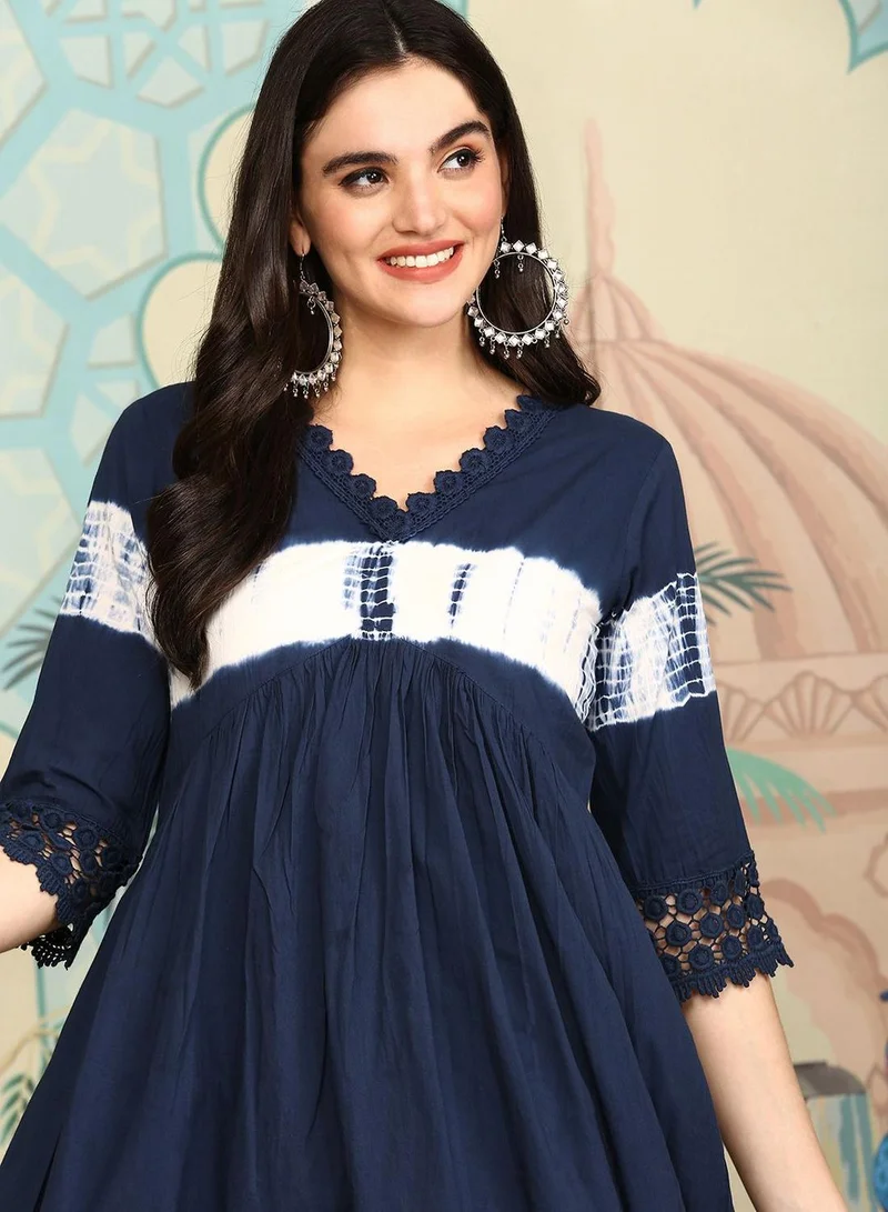 ISHIN Women's Indigo 100% Cotton Printed Tunic Straight Fit Kurta