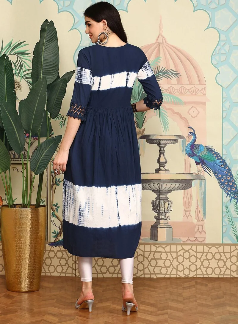 ISHIN Women's Indigo 100% Cotton Printed Tunic Straight Fit Kurta