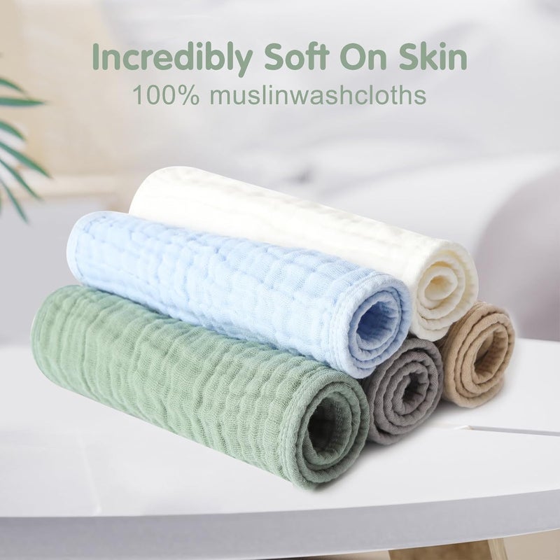 Arnzion Muslin Burp Cloths Set for Babies 100 Cotton Baby Washcloths Large 20x10 Extra Absorbent and Soft 10 Pack for Boys  Girls Blue Grey Green - Image 5