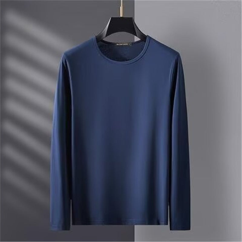 2024 Autumn and Winter Long Sleeve T-shirt Mens Inner Warm Jacket Base Shirt Autumn Clothes Round Neck plus size T-shirt Top Clothes Light gray  - Image 2