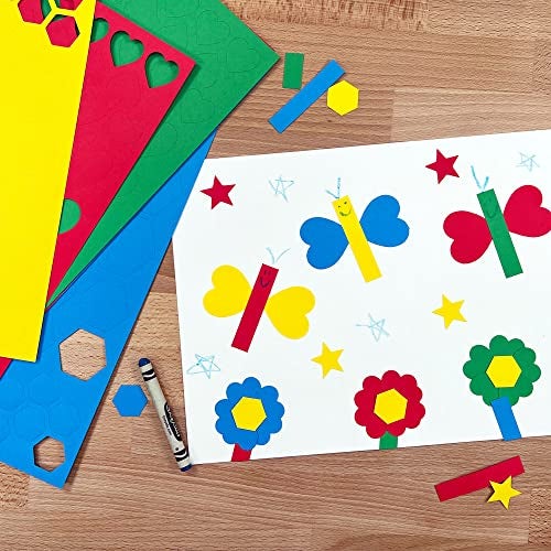FreshCut Crafts Basic Shapes 2: Hearts, Stars, Hexagons, Rectangles, 696 Pieces US Made Card Stock Punch Out Geometric Shapes in 3 Sizes and 4 Primary Colors for Math, Pattern Play and DIY Crafting - Image 2