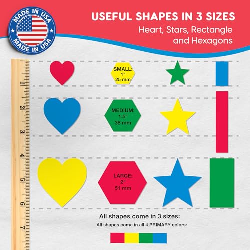 FreshCut Crafts Basic Shapes 2: Hearts, Stars, Hexagons, Rectangles, 696 Pieces US Made Card Stock Punch Out Geometric Shapes in 3 Sizes and 4 Primary Colors for Math, Pattern Play and DIY Crafting - Image 3