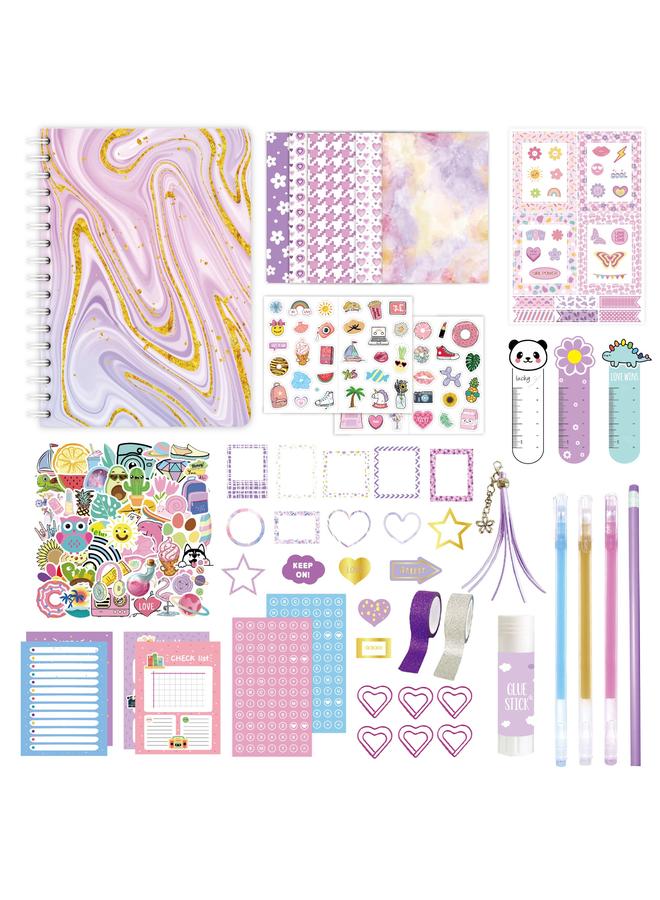 Bluejw Cross-border DIY JOURNAL SET Purple Handbook Diary Gift Box Scrapbook Sticker Children's Diary Suit - Image 3