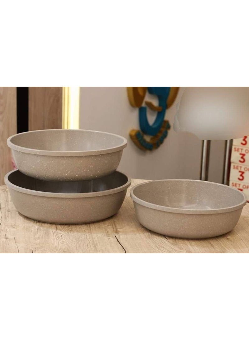 THERMOAD Granite Oven Tray Set, Turkish Made, Very Heavy Material The advantages of THERMOAD sets over others: Aluminum mold coated with layers of granite. Very heavy material. Very high non-stick property. Very high scratch-proof property. Non-stick granite coating technology. Heat resistant up to 220 degrees Celsius. Can be put in the dishwasher. The set consists of 3 pieces. Very large sizes: 28 m tray, 30 m tray, 32 m tray. Very beautiful and elegant shapes and colors. Choose what suits your life and home. Various colors. - Image 2