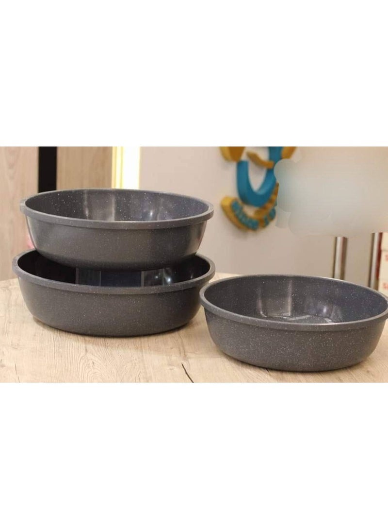 THERMOAD Granite Oven Tray Set, Turkish Made, Very Heavy Material The advantages of THERMOAD sets over others: Aluminum mold coated with layers of granite. Very heavy material. Very high non-stick property. Very high scratch-proof property. Non-stick granite coating technology. Heat resistant up to 220 degrees Celsius. Can be put in the dishwasher. The set consists of 3 pieces. Very large sizes: 28 m tray, 30 m tray, 32 m tray. Very beautiful and elegant shapes and colors. Choose what suits your life and home. Various colors. - Image 3