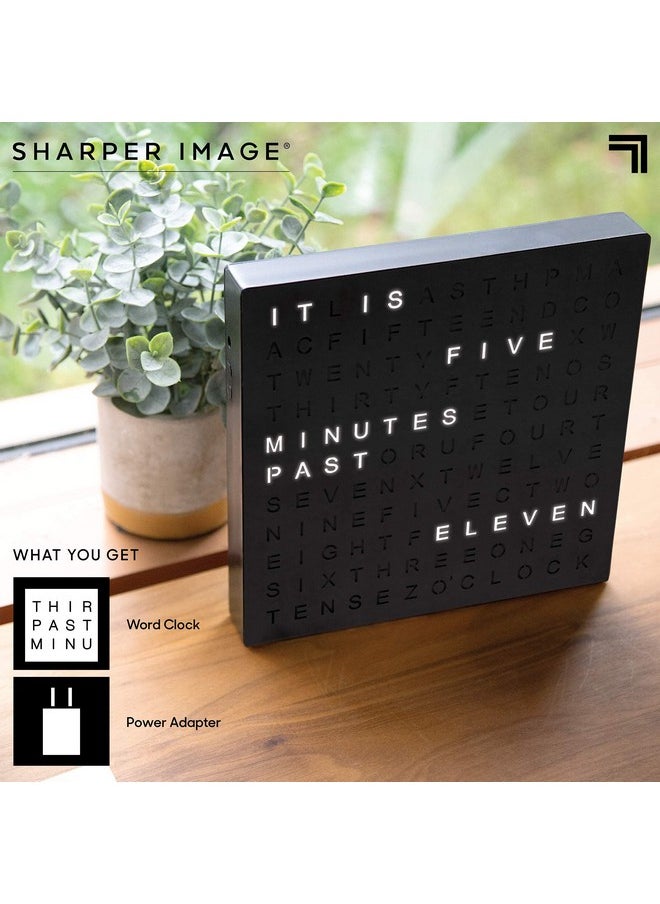 Sharper Image Sharper Image® LED Light-Up Word Clock, 7.75" Modern Design, Electronic Accent Wall or Desk Clock, USB Cord & Power Adapter, Unique Contemporary Home & Office Decor, Easy Setup, Housewarming Gift  - Image 4