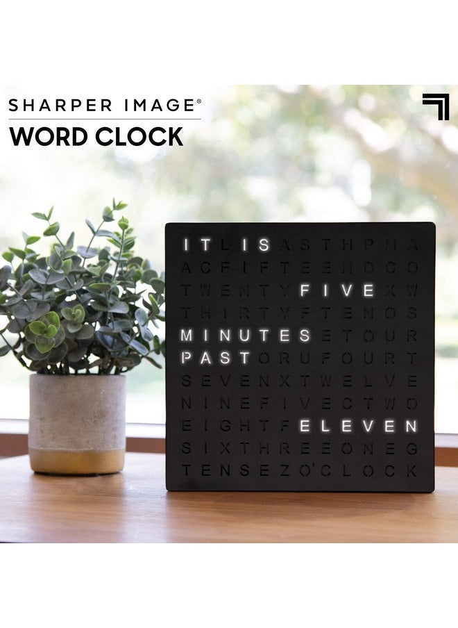 Sharper Image Sharper Image® LED Light-Up Word Clock, 7.75" Modern Design, Electronic Accent Wall or Desk Clock, USB Cord & Power Adapter, Unique Contemporary Home & Office Decor, Easy Setup, Housewarming Gift  - Image 1