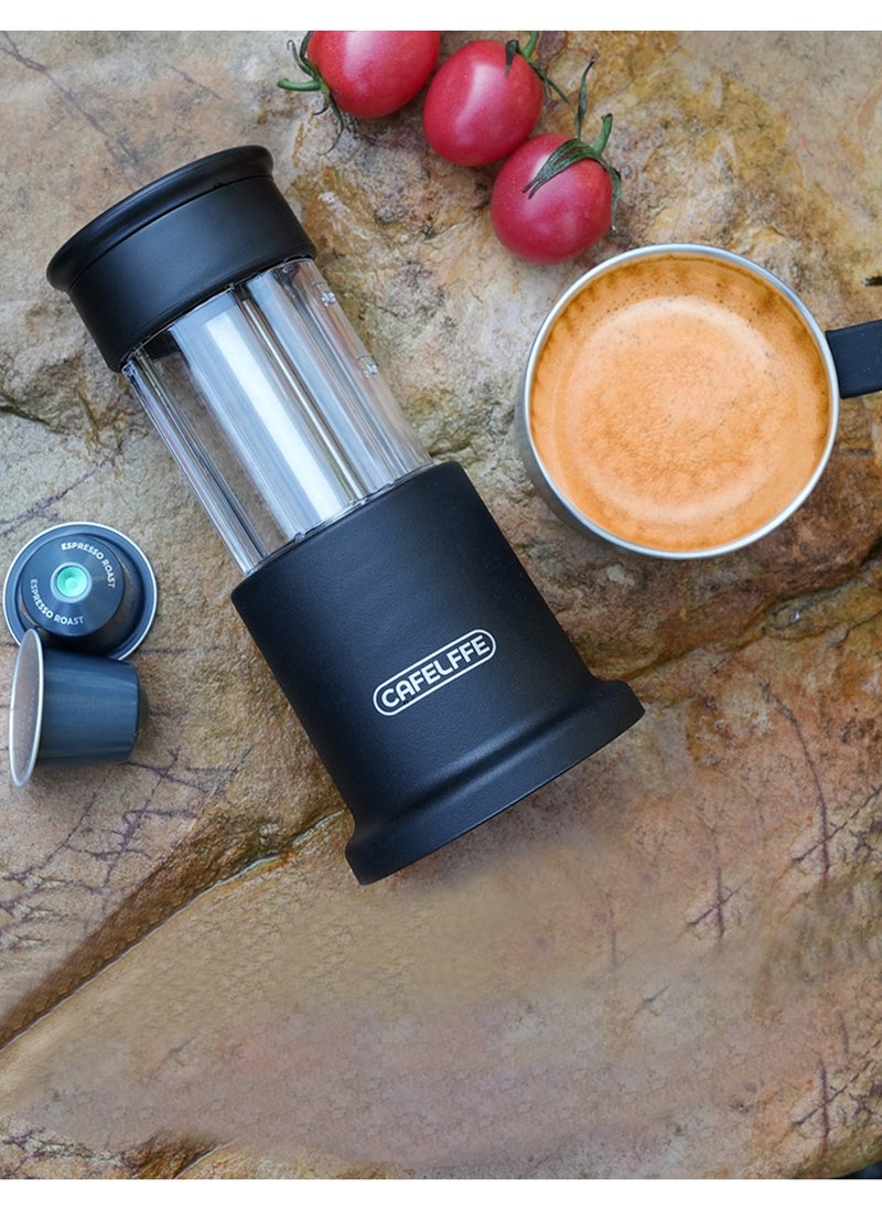 Cafelffe New 2-in-1 Portable Coffee Machine Hand Press Coffee Maker With Bracket Compatible With Larger Cup Sizes and Stainless Steel Coffee Cups For Outdoor Travel And Camping Black  - Image 3