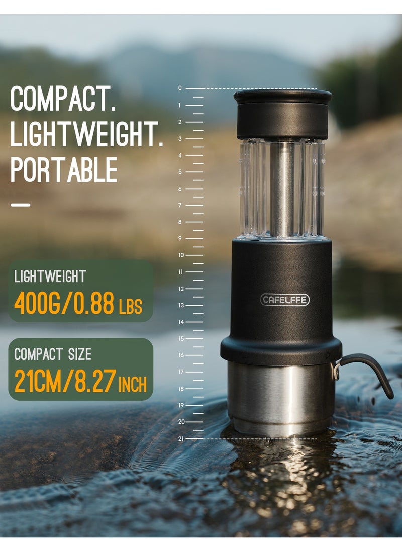 Cafelffe New 2-in-1 Portable Coffee Machine Hand Press Coffee Maker With Bracket Compatible With Larger Cup Sizes and Stainless Steel Coffee Cups For Outdoor Travel And Camping Black  - Image 4