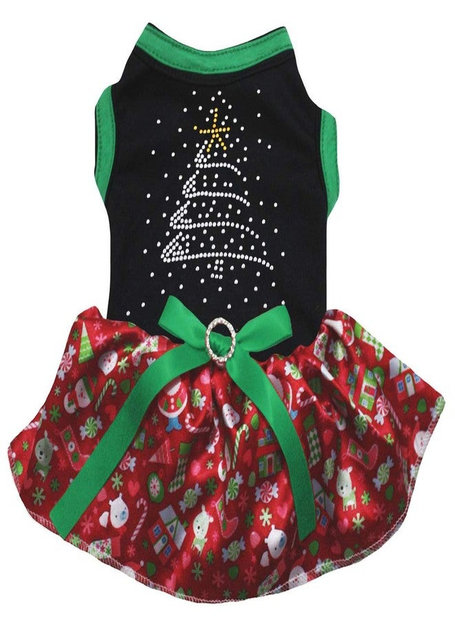 Petitebella Rhinestone Christmas Tree Puppy Dog Dress (Black/Red Xmas, XX-Large)