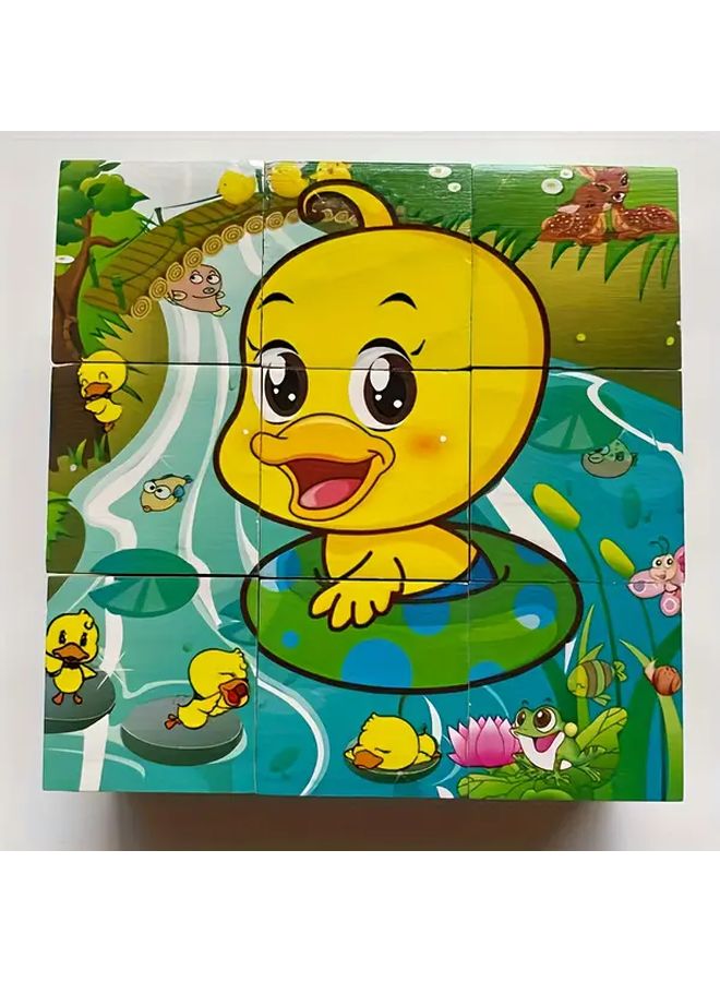 Farm Manor 3D Wooden Puzzle Toy 6 Sided 9 Grid Building Blocks Educational STEM Learning Gift - Image 1